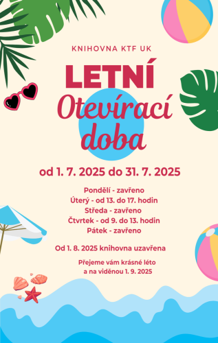 Letní otevírací doba: Út 13 -17, Čt 9 - 13