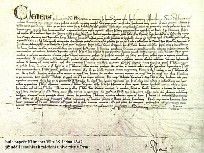 souhlas papeže Klementa VI. se založením univerzity